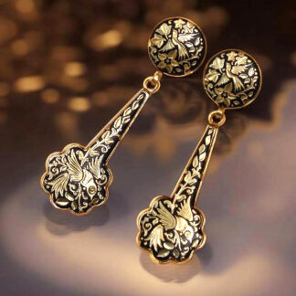 flower drop damascene earrings