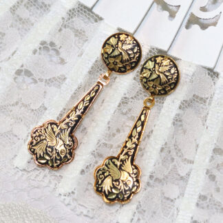 damascene flower drop earrings