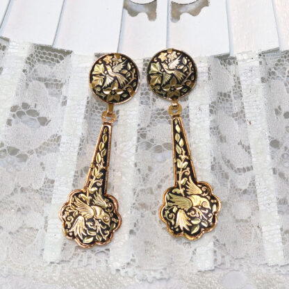 damascene flower drop earrings