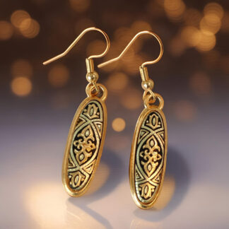 elongated oval damascene earrings