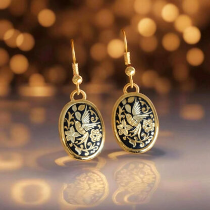 wire oval damascene earrings
