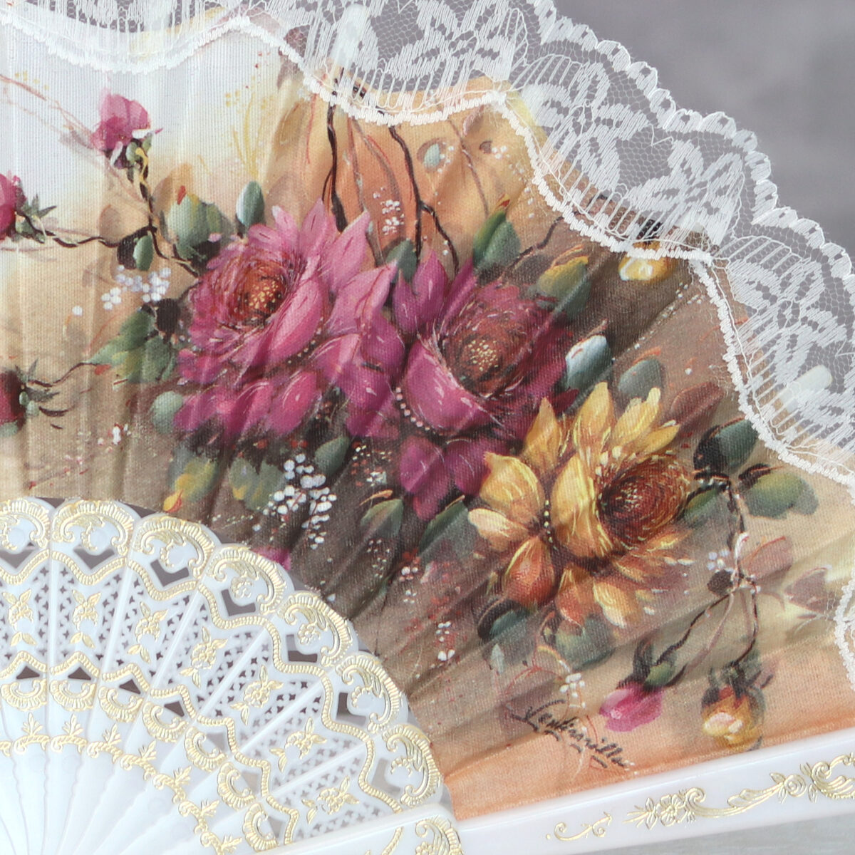 Screenprint Fans Spanish Printed Hand Fan | Pink Blooms Made in Spain