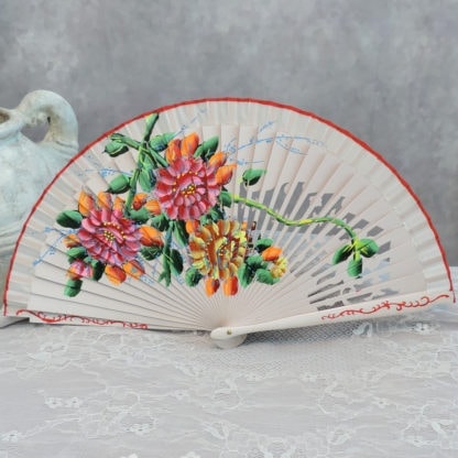 bold painted floral hand fan