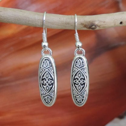 silver oval damascene earrings