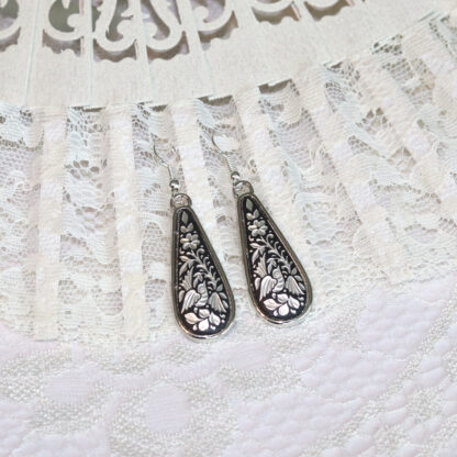 silver teardrop damascene earrings