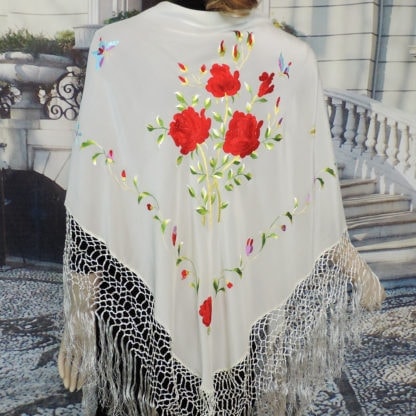 silk embroidered triangular shawl