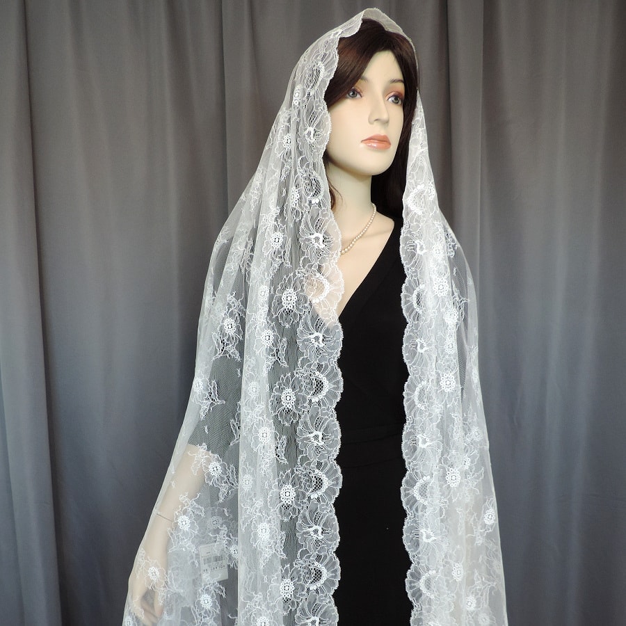 thumbnail interactive-video image 1 of RUNRAYAY Black Floral Lace Mantilla Veil - Embroidered Chapel Scarf For Church, Latin Mass & Bridal 1 of 9