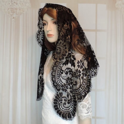 Black lace chapel veil